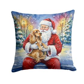 Cocker Spaniel with Santa Claus Throw Pillow Decorative Indoor Outdoor Accent Cushion for Couch, Bed or Patio, 14Hx14W