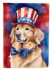Golden Retriever Patriotic American House Flag Large Porch Sleeve Pole Decorative Outside Yard Banner Artwork Wall Hanging, Polyester, House Size