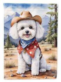 Bichon Frise Cowboy Welcome House Flag Large Porch Sleeve Pole Decorative Outside Yard Banner Artwork Wall Hanging, Polyester, House Size, Multicolor