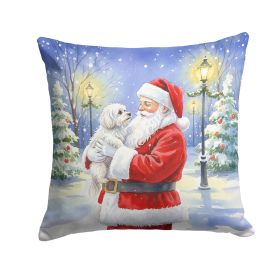 Maltese with Santa Claus Throw Pillow Decorative Indoor Outdoor Accent Cushion for Couch, Bed or Patio, 14Hx14W