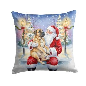 Mastiff with Santa Claus Throw Pillow Decorative Indoor Outdoor Accent Cushion for Couch, Bed or Patio, 14Hx14W