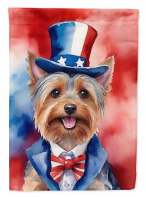 Silky Terrier Patriotic American House Flag Large Porch Sleeve Pole Decorative Outside Yard Banner Artwork Wall Hanging, Polyester, House Size