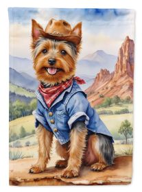 Australian Terrier Cowboy Welcome House Flag Large Porch Sleeve Pole Decorative Outside Yard Banner Artwork Wall Hanging, Polyester, House Size