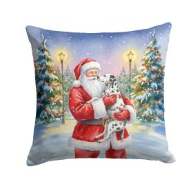 Dalmatian with Santa Claus Throw Pillow Decorative Indoor Outdoor Accent Cushion for Couch, Bed or Patio, 14Hx14W