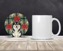 Finnish Lapphund Christmas PoinsettIas Large Sandstone Coasters Pack of 4 Absorbent Round Coasters Decor Gifts for Men or Women, 4 in, Multicolor
