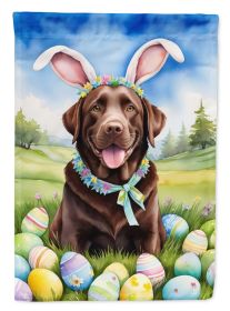 Chocolate Labrador Retriever Easter Egg Hunt House Flag Large Porch Sleeve Pole Decorative Outside Yard Banner Artwork Wall Hanging, Polyester