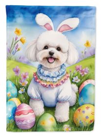 Bichon Frise Easter Egg Hunt House Flag Large Porch Sleeve Pole Decorative Outside Yard Banner Artwork Wall Hanging, Polyester, House Size, Multicolor