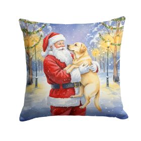 Yellow Labrador Retriever with Santa Claus Throw Pillow Decorative Indoor Outdoor Accent Cushion for Couch, Bed or Patio, 14Hx14W