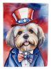 Lhasa Apso Patriotic American House Flag Large Porch Sleeve Pole Decorative Outside Yard Banner Artwork Wall Hanging, Polyester, House Size