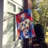 Lhasa Apso Patriotic American House Flag Large Porch Sleeve Pole Decorative Outside Yard Banner Artwork Wall Hanging, Polyester, House Size