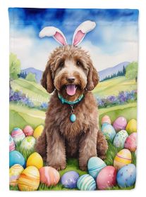 Labradoodle Easter Egg Hunt House Flag Large Porch Sleeve Pole Decorative Outside Yard Banner Artwork Wall Hanging, Polyester, House Size, Multicolor (Default: Default)