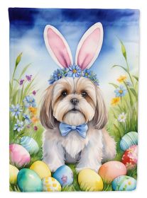 Lhasa Apso Easter Egg Hunt House Flag Large Porch Sleeve Pole Decorative Outside Yard Banner Artwork Wall Hanging, Polyester, House Size, Multicolor (Default: Default)