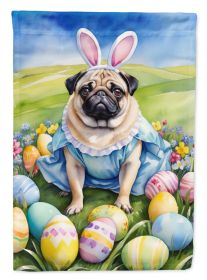 Pug Easter Egg Hunt House Flag Large Porch Sleeve Pole Decorative Outside Yard Banner Artwork Wall Hanging, Polyester, House Size, Multicolor (Default: Default)