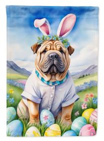 Shar Pei Easter Egg Hunt House Flag Large Porch Sleeve Pole Decorative Outside Yard Banner Artwork Wall Hanging, Polyester, House Size, Multicolor (Default: Default)