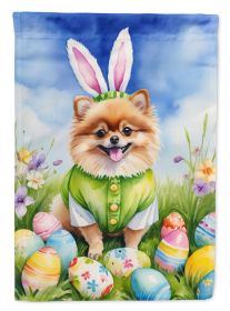 Pomeranian Easter Egg Hunt House Flag Large Porch Sleeve Pole Decorative Outside Yard Banner Artwork Wall Hanging, Polyester, House Size, Multicolor (Default: Default)